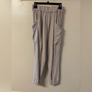 Free People Striped Taupe & White Jumpsuit with Side Pockets